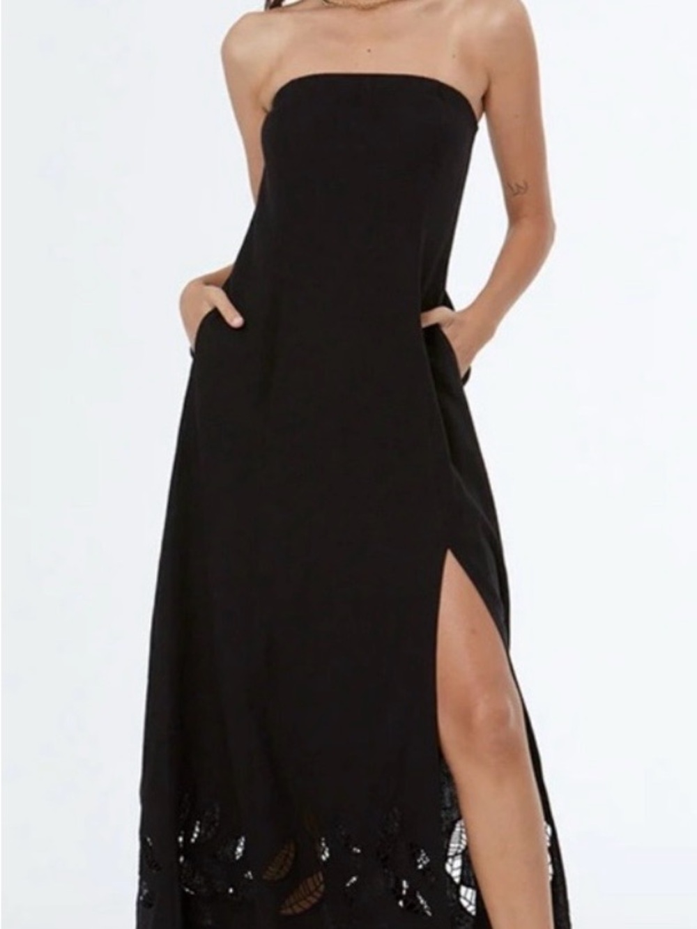 revolve YFB Black Linen Maxi Dress with Side Slit
